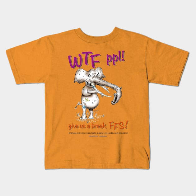 Elephant, WTF people Kids T-Shirt by Kullatoons